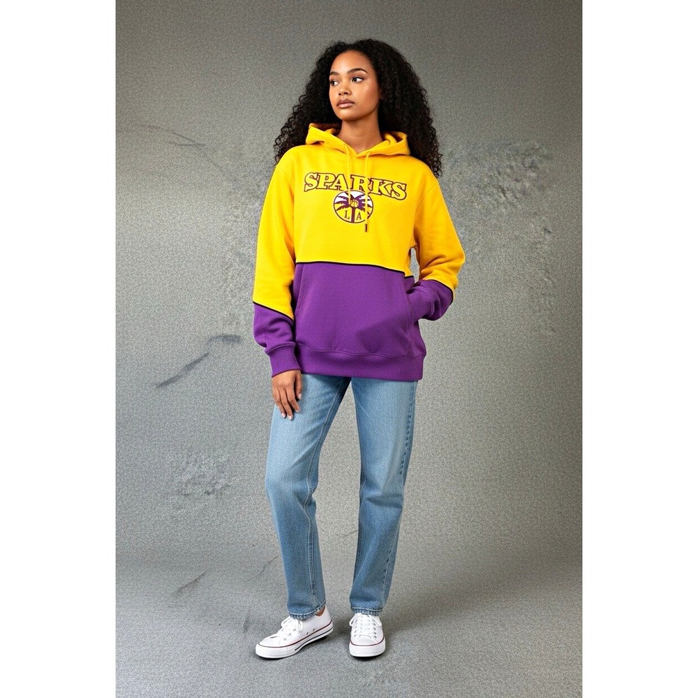 Ultra Game Los Angeles Sparks WNBA Yellow/Purple Colorblock Hoodie Size M
